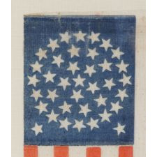 38 STARS IN A MEDALLION CONFIGURATION WITH 2 OUTLIERS AND VIBRANT COLORATION, COLORADO STATEHOOD, 1876-1889, FORMERLY IN THE COLLECTION OF RICHARD PIERCE AND PICTURED IN HIS TEXT ON FLAG COLLECTING