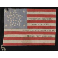 38 STAR FLAG WITH A RARE AND BEAUTIFUL VARIATION OF THE "GREAT STAR" OR "GREAT LUMINARY" PATTERN, AN EXAMPLE OF EXTRAORDINARY QUALITY, MADE BY R.W. MUSGROVE IN BRISTOL, NEW HAMPSHIRE FOR AN 1885 REUNION OF THE 12th NH VOLUNTEERS