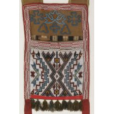 BEADED, NATIVE AMERICAN BANDOLIER BAG, WITH GEOMETRIC AND FLORAL DESIGNS, CHIPPEWA OR WINNEBAGO INDIAN NATION, circa 1880