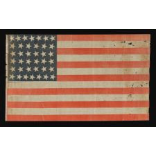 38 STARS IN DANCING ROWS ON A PARADE FLAG WITH ESPECIALLY LARGE SCALE AND BRILLIANT, CHROME ORANGE STRIPES, COLORADO STATEHOOD, 1876-1889