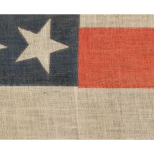 38 STARS IN DANCING ROWS ON A PARADE FLAG WITH ESPECIALLY LARGE SCALE AND BRILLIANT, CHROME ORANGE STRIPES, COLORADO STATEHOOD, 1876-1889