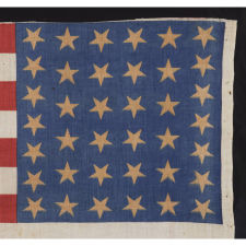 RARE 38 STAR PARADE FLAG WITH "1876 CENTENNIAL" ADVERTISING & GOLD STARS, MADE FOR THE PHILADELPHIA CENTENNIAL INTERNATIONAL EXPOSITION