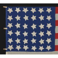 36 STARS ON A BRIGHT BLUE CANTON, CIVIL WAR ERA, 1864-1867, NEVADA STATEHOOD, A GREAT FOLK EXAMPLE