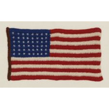 48 STARS, CROCHETED, A PARTICULARLY BEAUTIFUL EXAMPLE OF THE 1912 - WWI ERA, WITH AN ATTRACTIVE CHESTNUT BROWN HOIST