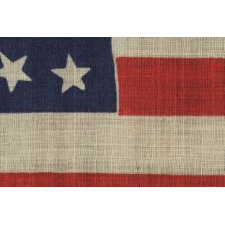 35 STARS, PROBABLY A CIVIL WAR CAMP COLORS, WEST VIRGINIA STATEHOOD, 1863-1865, ONE OF A TINY HANDFUL OF PRESS-DYED WOOL FLAGS WITH A RANDOM CONFIGURATION OF STARS