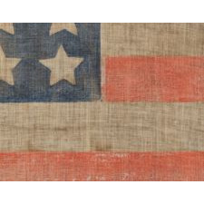 36 STAR ANTIQUE AMERICAN PARADE FLAG OF THE CIVIL WAR ERA, IN AN ESPECIALLY LARGE SCALE AND WITH ENDEARING WEAR, 1864-67, NEVADA STATEHOOD