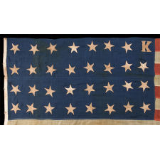 31 STARS PLUS A "K" FOR BLEEDING KANSAS, AN EXTRAORDINARILY UNUSUAL FORM OF POLITICAL SYMBOLISM ON AN EARLY STARS & STRIPES, PRE-CIVIL WAR, CALIFORNIA STATEHOOD, 1850-1858