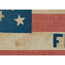 RARE HENRY CLAY CAMPAIGN PARADE FLAG WITH PORTRAIT IN OAK LEAF & GEAR COG MEDALLION, 26 STARS, 1844