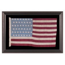 45 HAND-EMBROIDERED STARS WITH WONDERFUL, FLOWER-LIKE PROFILES ON A HOMEMADE SILK FLAG WITH A CORNFLOWER BLUE CANTON AND BURGUNDY RED STRIPES, A MAGIFICENT EXAMPLE OF THE 1896-1908 PERIOD, SPANISH-AMERICAN WAR ERA, UTAH STATEHOOD
