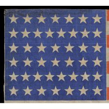 44 STARS IN JUSTIFIED ROWS ON A LARGE SCALE PARADE FLAG WITH STRIKING COLORS AND PLEASANT WEAR, WYOMING STATEHOOD, 1890-1896