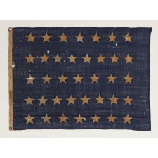 U.S. NAVY JACK WITH 37 STARS, AN ENTIRELY HAND-SEWN EXAMPLE WITH SINGLE-APPLIQUÉD STARS, MADE BY ANNIN IN NEW YORK CITY BETWEEN 1867 AND 1876, RECONSTRUCTION ERA, NEBRASKA STATEHOOD