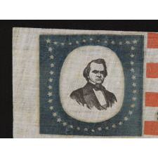 PORTRAIT STYLE PARADE FLAG MADE FOR THE 1860 CAMPAIGN OF NORTHERN DEMOCRATS STEPHEN DOUGLAS & HERSCHEL JOHNSON, WITH A RARE AND BEAUTIFUL SHIELD-SHAPED MEDALLION OF 44 STARS