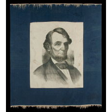 ABRAHAM LINCOLN MEMORIAL BANNER WITH A DRAMATIC PORTRAIT IMAGE, LATE 19TH CENTURY - 1909