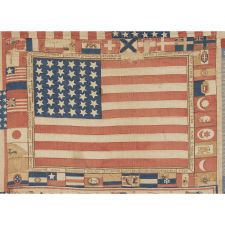 EXCEPTIONAL 1876 QUILT FEATURING THE IMAGES OF GEORGE & MARTHA WASHINGTON, MADE FROM PATRIOTIC TEXTILES AND FLAGS THAT WERE PROBABLY ACQUIRED IN PHILADELPHIA AT THE CENTENNIAL INTERNATIONAL EXHIBITION