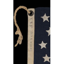 45 HAND-SEWN, SINGLE-APPLIQUED STARS ON THE SMALLEST PIECED-AND-SEWN, COMMERCIALLY-MANUFACTURED, WOOL FLAG THAT I HAVE EVER ENCOUNTERED IN THIS PERIOD, 1896-1908 (UTAH STATEHOOD), MADE AND SIGNED BY THE ANNIN COMPANY IN NEW YORK CITY