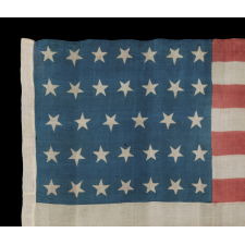 34 STARS, PRINTED ON SILK, WITH "DANCING" OR "TUMBLING" ORIENTATION, CIVIL WAR PERIOD, KANSAS STATEHOOD, 1861-1863