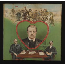 BOLDLY GRAPHIC AND COLORFUL TEDDY ROOSEVELT TEXTILE, MADE TO CELEBRATE HIS RECEIPT OF THE NOBEL PRIZE FOR PEACE IN 1906