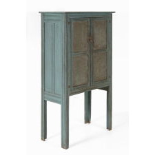 NARROW BLUE PAINTED PIE SAFE ON TALL LEGS, PROBABLY UPSTATE NEW YORK OR PENNSYLVANIA, ca 1870-1880's