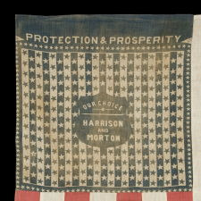 THE HARRISON & MORTON BANDANNA FLAG FROM THE MASTAI COLLECTION, PROMINENTLY FEATURED IN BOTH THEIR BOOK ON FLAG COLLECTING AND THE BOOK "THREADS OF HISTORY" BY THE SMITHSONIAN, CA 1888