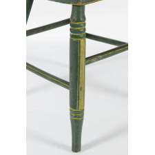 SET OF 6, GREEN, PLANK-SEATED, LYRE BACK, PENNSYLVANIA CHAIRS WITH YELLOW STRIPING, CA 1850-1880