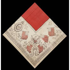 RARE, SILK, PATRIOTIC KERCHIEF WITH A DYNAMIC EAGLE AND 13 MARINER'S COMPASS-TYPE STARS, MADE CA 1840, ONE OF ONLY TWO KNOWN EXAMPLES IN THIS UNDOCUMENTED STYLE