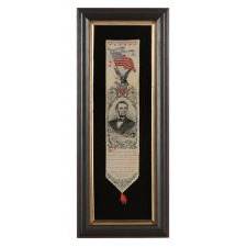 STEVENSGRAPH BOOK MARK WITH AN IMAGE OF ABRAHAM LINCOLN, MADE IN NEW JERSEY FOR THE 1876 CENTENNIAL INTERNATIONAL EXHIBITION IN PHILADELPHIA