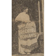 SHIELD-SHAPED BANNER FROM THE NORTH JERSEY SHORE WOMAN'S SUFFRAGE LEAGUE, HANDED DOWN THROUGH THE FAMILY OF ITS PRESIDENT, VIOLA AGUERO, WITH A LARGE ARCHIVE OF MATERIAL THAT INCLUDES AN IMAGE OF HER ACTUALLY HOLDING THE BANNER