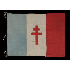 WWII PERIOD FRENCH FLAG WITH THE CROSS OF LORRAINE, THE SYMBOL OF THE FREE FRENCH; WITH BEAUTIFUL AND UNUSUAL COLORS, CA 1940-1945