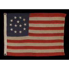 13 STARS IN WREATH PATTERN WITH 3 CENTER STARS, ONE OF THE MOST RARE 13 STAR FLAG DESIGNS KNOWN TO EXIST, MADE BY C.C. FULLER IN WORCESTER, MASS., 1890-1900