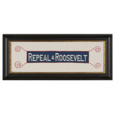 "REPEAL & ROOSEVELT", AN EMBROIDERED ARMBAND SUPPORTING THE REPEAL OF PROHIBITION, 1932