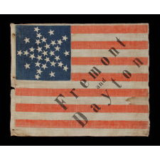 31 STARS IN A GREAT STAR PATTERN, MADE FOR THE 1856 PRESIDENTIAL CAMPAIGN OF JOHN FRÉMONT & WILLIAM DAYTON; THE PLATE EXAMPLE FROM THE BOOK "THREADS OF HISTORY. FRÉMONT OPENED THE GATEWAY TO CALIFORNIA STATEHOOD AND WAS THE REPUBLICAN PARTY’S FIRST PRESIDENTIAL CANDIDATE