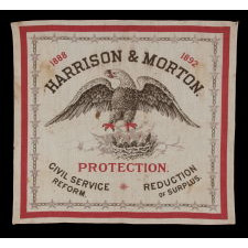 RARE KERCHIEF MADE FOR THE 1888 CAMPAIGN OF REPUBLICAN BENJAMIN HARRISON, WITH THE IMAGES OF A BALD EAGLE ON A NEST WITH EAGLETS