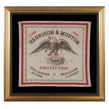RARE KERCHIEF MADE FOR THE 1888 CAMPAIGN OF REPUBLICAN BENJAMIN HARRISON, WITH THE IMAGES OF A BALD EAGLE ON A NEST WITH EAGLETS