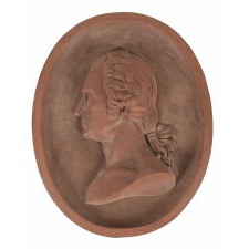 SUBSTANTIAL AND BEAUTIFUL TERRACOTTA BUST OF GEORGE WASHINGTON IN A WALL-HANGING PLAQUE, MADE IN NEW YORK, SIGNED & DATED 1887