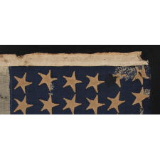 36 STARS, CIVIL WAR ERA, MADE BY ANNIN IN NEW YORK CITY, IN AN UNUSUAL TINY SIZE FOR THE PERIOD AND ENTIRELY HAND-SEWN, PROBABLY CARRIED AS A MILITARY CAMP COLORS OR GUIDON, NEVADA STATEHOOD, 1864-67