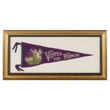 RARE SUFFRAGETTE PENNANT WITH ICONIC BUGLER GIRL OR "CLARION" IMAGE, MADE FOR HARRIOT STANTON EATON BLANCH'S WOMENS POLITICAL UNION, 1910-1915