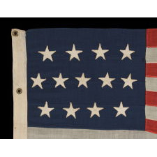 13 STARS ARRANGED IN A 4-5-4 PATTERN ON A SMALL-SCALE FLAG MADE DURING THE LAST DECADE OF THE 19th CENTURY, WITH WONDERFUL PROPORTIONS AND A BEAUTIFUL PRESENTATION