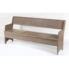 UNUSUAL PLANK-SEATED DEACON'S BENCH WITH PLANK SIDES AND A CANTED BACK, IN ORIGINAL PUTTY PAINT WITH SALMON OR LAVENDER UNDERTONES, FOUND IN PENNSYLVANIA, CA 1870-80