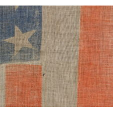 36 STAR ANTIQUE AMERICAN PARADE FLAG OF THE CIVIL WAR ERA, IN AN ESPECIALLY LARGE SCALE AND WITH ENDEARING WEAR, 1864-67, NEVADA STATEHOOD