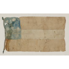 CONFEDERATE FIRST NATIONAL (STARS & BARS) PATTERN BIBLE FLAG, HANDED DOWN THROUGH THE FAMILY OF JAMES H. COOK, A MEMBER OF MORGAN’S RAIDERS; A LARGE FORMAT EXAMPLE WITH 7 STARS, IN A DISTRESSED BUT ENDEARING STATE OF PRESERVATION, PROBABLY 1861