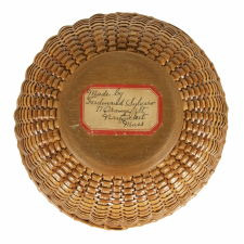 OPEN, SWING-HANDLE, NANTUCKET LIGHTSHIP SEWING BASKET, MADE BY FERDINANT SYLVARO (1868-1952) AND SIGNED, CA 1925
