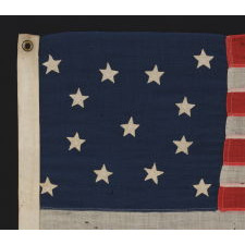 13 CURIOUSLY SMALL STARS IN A MEDALLION CONFIGURATION, ON A SMALL-SCALE FLAG OF THE 1890-1900 ERA, WITH WONDERFUL PRESENTATION
