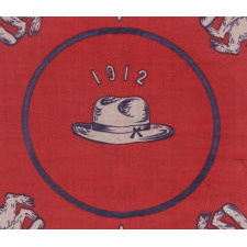 SILK CAMPAIGN KERCHIEF IN AN UNUSUAL, HORIZONTAL FORMAT, MADE TO PROMOTE THE 1912 PRESIDENTIAL RUN OF TEDDY ROOSEVELT, WHEN HE RAN ON THE NATIONAL PROGRESSIVE PARTY “BULL MOOSE” TICKET