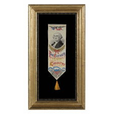 STEVENSGRAPH BOOK MARK WITH AN IMAGE OF GEORGE WASHINGTON, CA 1876-1905, MADE BY PHOENIX MFG. CO. AND SOLD BY ALLEN CHESTERS, BOTH OF PATERSON, NEW JERSEY, WITH THE ORIGINAL PAPER LABEL