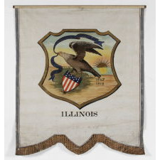 HAND-PAINTED 19TH CENTURY BANNER WITH AN 1867 VERSION OF THE SEAL OF THE STATE OF ILLINOIS, PROPOSED IN THAT YEAR BY THE SECRETARY OF STATE, BUT IN A VARIATION NEVER FORMALLY ADOPTED