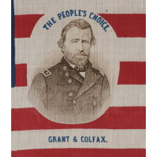 37 STAR PORTRAIT PARADE FLAG FROM THE 1868 PRESIDENTIAL CAMPAIGN OF ULYSSES S. GRANT & SCHUYLER COLFAX, IN A LARGE SCALE, THE PLATE EXAMPLE FROM THE BOOK "THREADS OF HISTORY," ONE OF THE MOST IMPORTANT & GRAPHIC DESIGNS KNOWN TO EXIST
