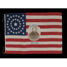 37 STAR PORTRAIT PARADE FLAG FROM THE 1868 PRESIDENTIAL CAMPAIGN OF ULYSSES S. GRANT & SCHUYLER COLFAX, IN A LARGE SCALE, THE PLATE EXAMPLE FROM THE BOOK "THREADS OF HISTORY," ONE OF THE MOST IMPORTANT & GRAPHIC DESIGNS KNOWN TO EXIST