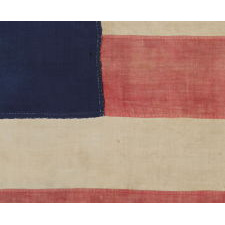 ENTIRELY HAND-SEWN 13 STAR FLAG WITH A 6-POINTED GREAT STAR / STAR OF DAVID PATTERN, ONE OF A TINY HANDFUL OF PIECED-AND-SEWN EXAMPLES WITH THIS EXTRAORDINARILY RARE STAR DESIGN, MADE DURING THE CIVIL WAR ERA (1861-65), WITH ENDEARING GRAPHICS, WEAR, AND EARLY REPAIRS: