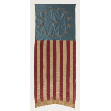 PATRIOTIC VERTICAL BANNER WITH 13 METALLIC BULLION STARS IN THE "3RD MARYLAND" PATTERN, MADE OF SATIN SILK, PROBABLY FOR THE 1876 CENTENNIAL OF AMERICAN INDEPENDENCE