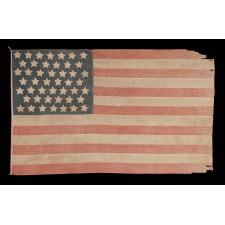 46 STARS ON A COTTON FLAG WITH AN UNUSUAL LINEAL PATTERN OF STARS IN 7 ROWS, PROBABLY OF HOMEMADE ORIGIN, WITH BEAUTIFUL WEAR AND PRESENTATION, OKLAHOMA STATEHOOD, 1907-1912